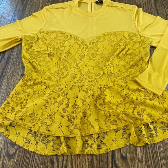 long sleeve sheer sleeve and back lace sweet heart shape ruffle top - Picture 8 of 14